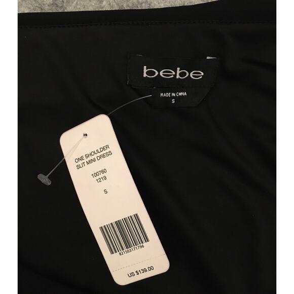 NWT Bebe Little Black Dress, Women's Size Small, Asymmetrical Off Shoulder, Slit - Picture 9 of 9
